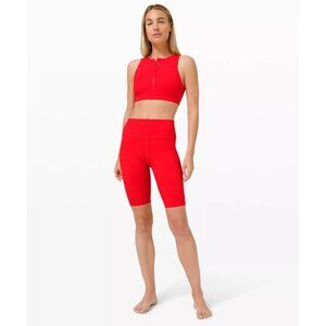 LULULEMON Train To Beach High Rise 10" True Red Swim Shorts, Size 6